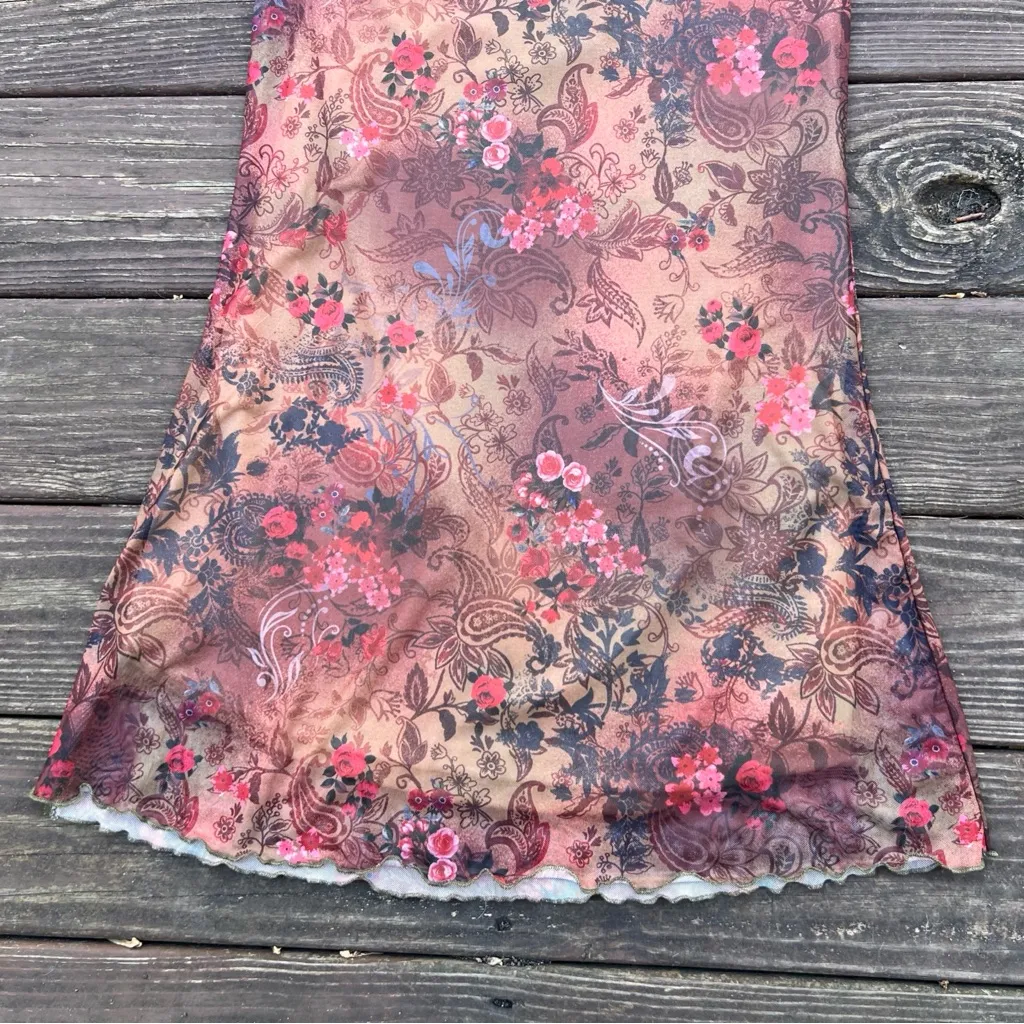 ROMWE Grunge Floral Lettuce Trim Mesh Overlay Mermaid Hem Skirt|Sz:M US:6 EUR:38 - Image 10