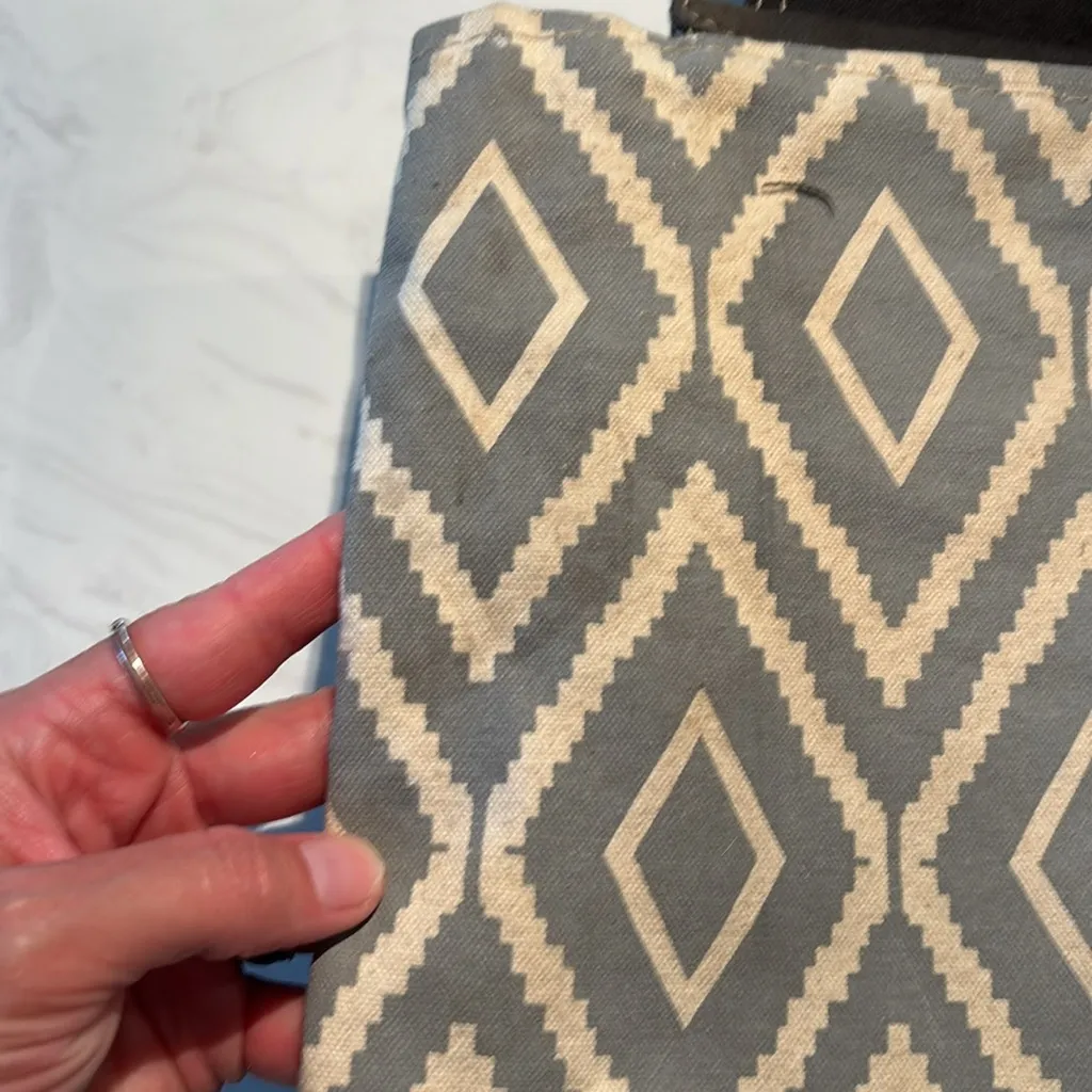 Myra Bag Geometric Pattern Backpack with Leather Accents Gray - Image 3