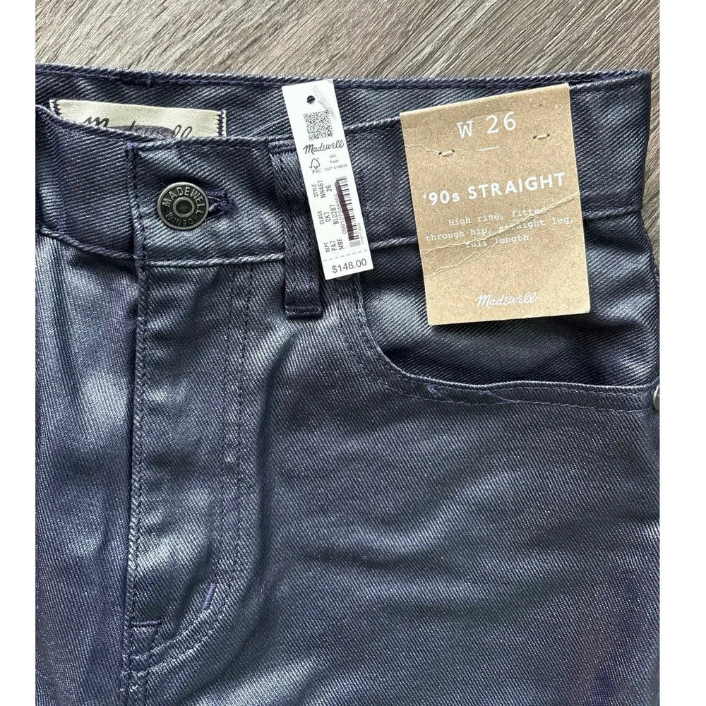 Madewell NWT  The '90s Straight Jean in Midnight Blue Foil Size 26 - Image 5