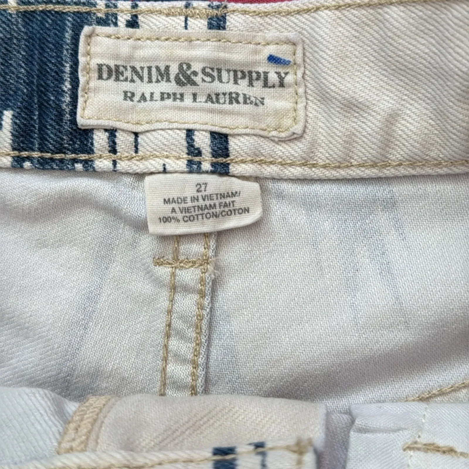 Ralph Lauren Denim & Supply Blue & White Aztec Pattern Zip Fly Jean Shorts - Image 4