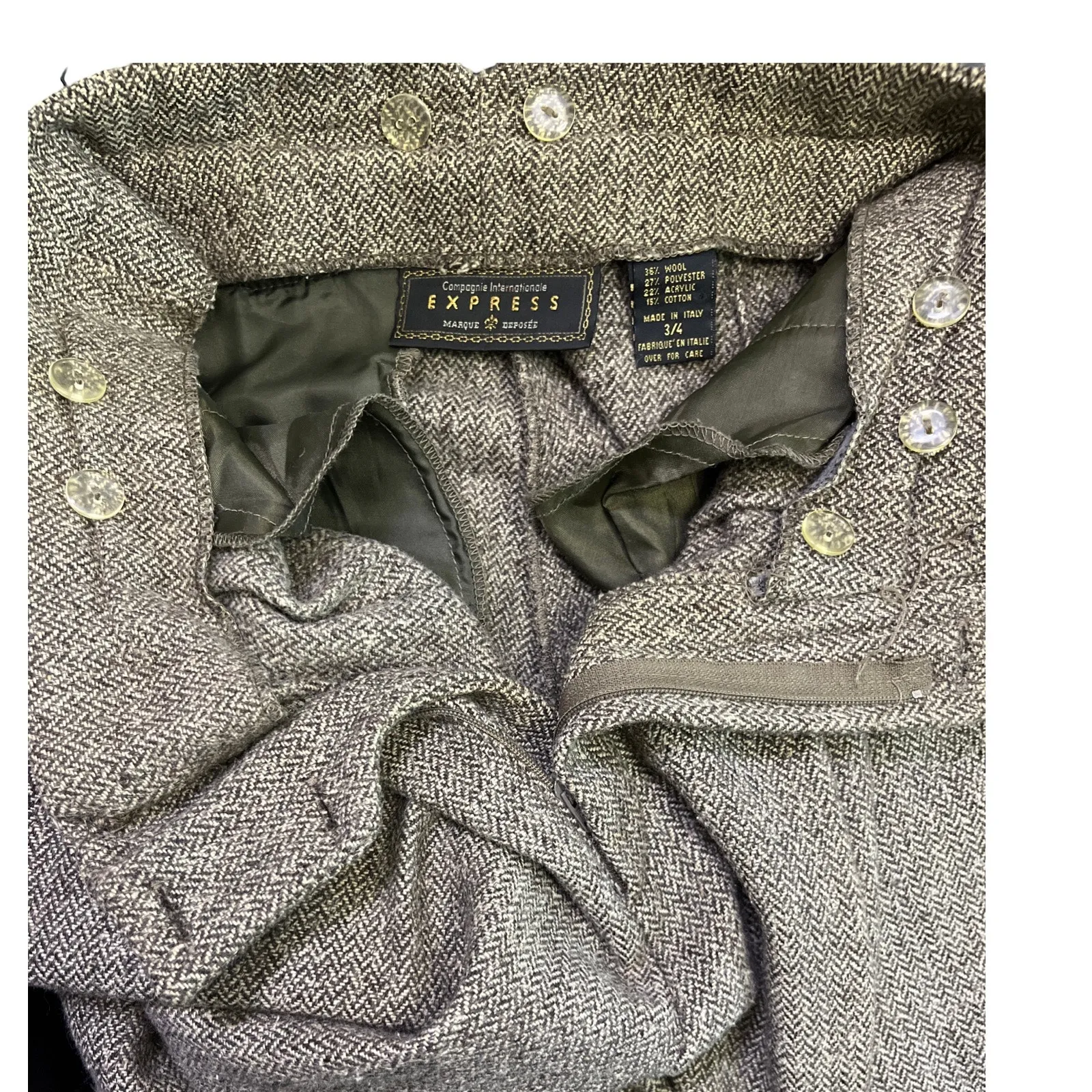 Express Vintage Tweed Wool Blend High Waist Cuffed Trousers Pants Size 3/4 - Image 2