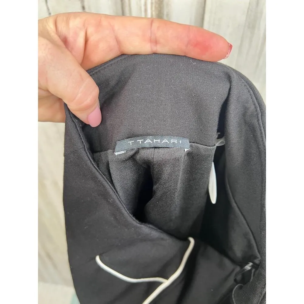 T Tahari Black Pencil Skirt With White Contrast Piping Knee-Length Size S - Image 4