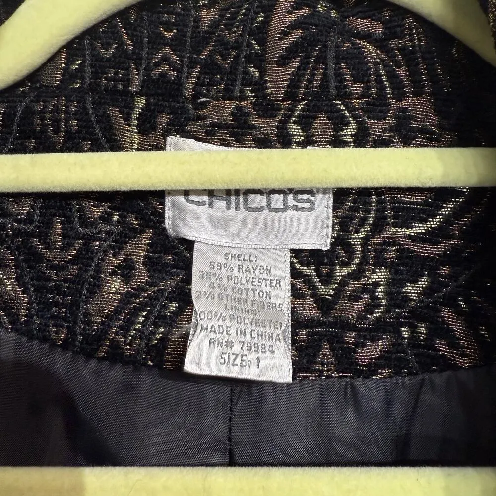 Chico's  Black Metallic Tapestry Style Button Up Jacket Coat Sz 1/M - Image 6