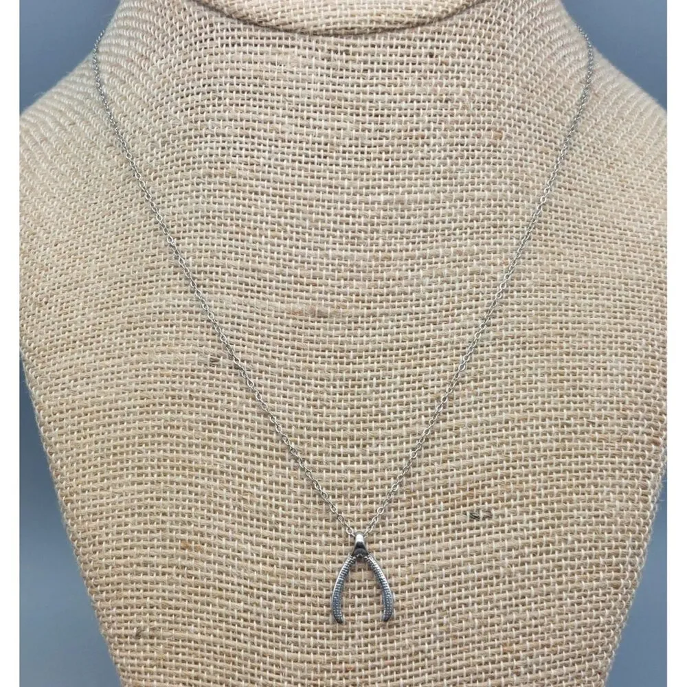 JBD Stainless Steel Wishbone Pendant Necklace SIlver Tone Dainty Signed 17" Long - Image 7