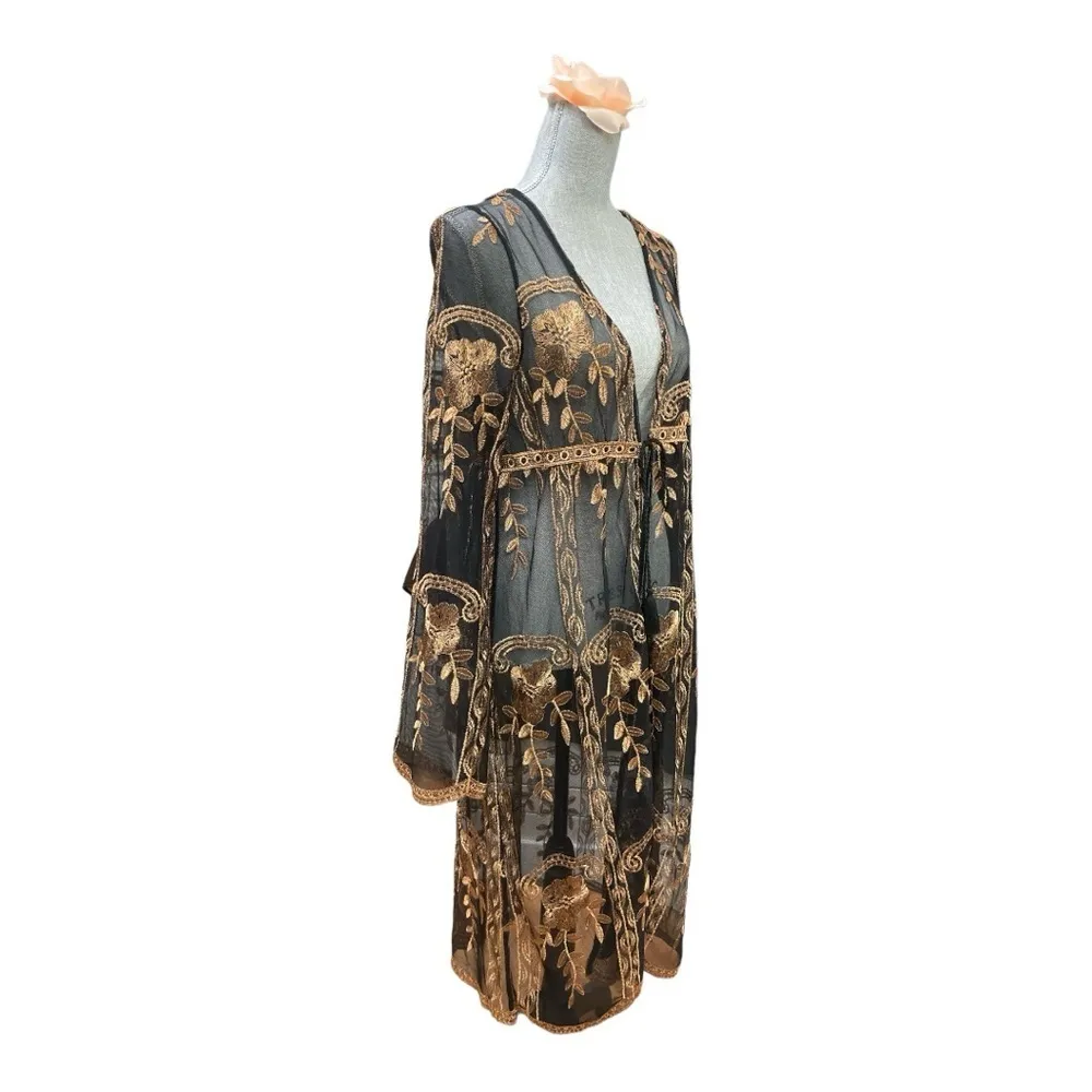 Haute Monde Kimono Duster
Robe Jacket Women Size L Bronze Embroidery Boho Retro - Image 2