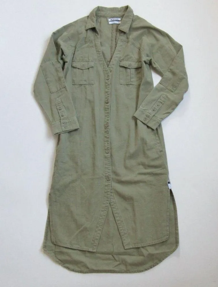 One Teaspoon Desert Ranch in Military Green Button Front Shirt Dress XS - Image 3