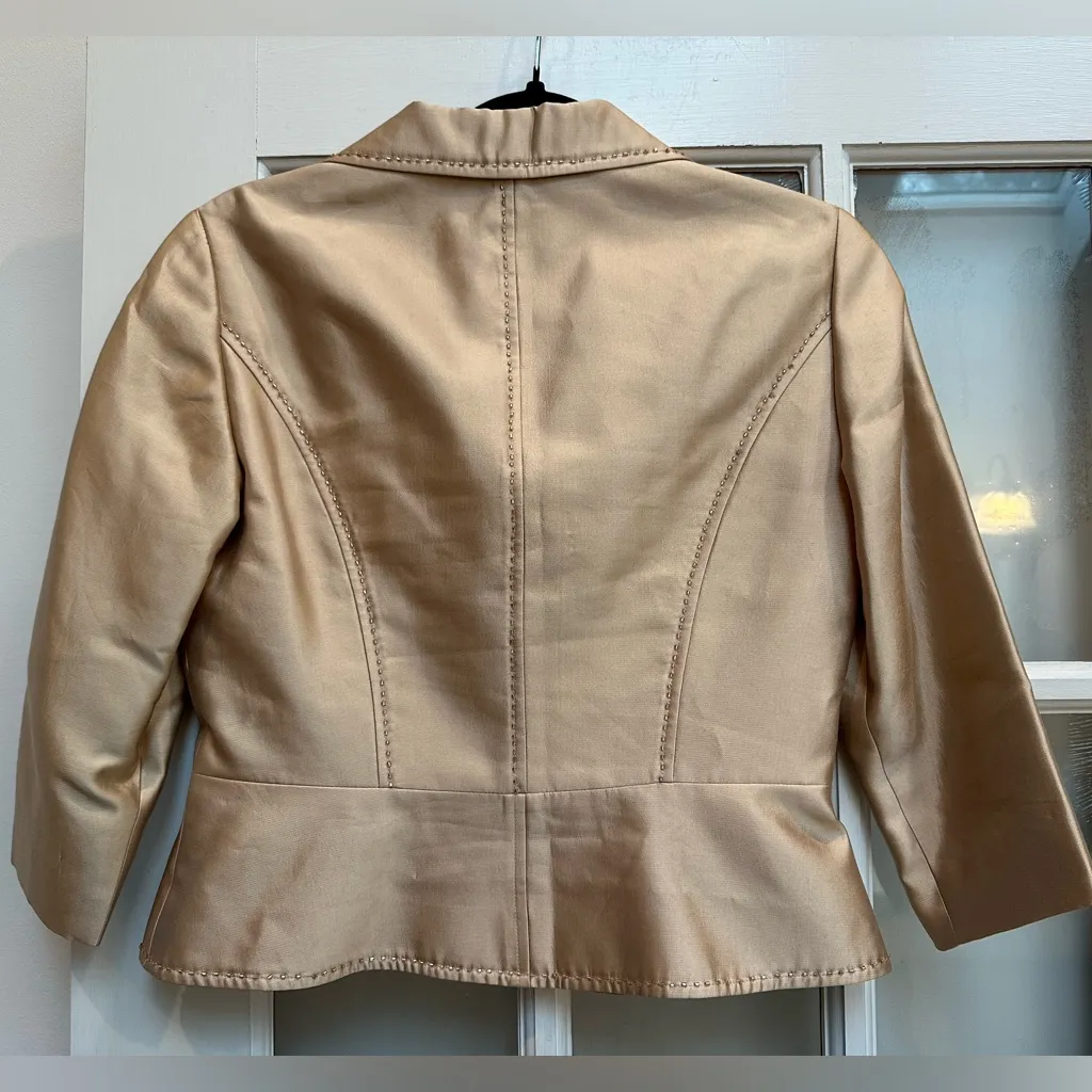 Adrianna Papell Occasions Silk Gold Metallic Formal Blazer Jacket Size 2P Petite - Image 4
