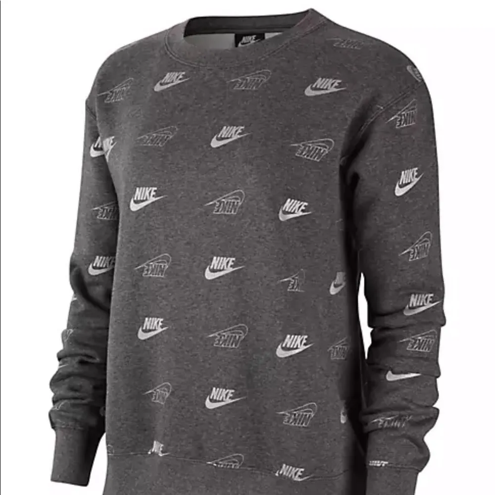 Nike Women’s Sportswear Shine Metallic Print Sweatshirt Gray Silver Loose Fit - Image 3