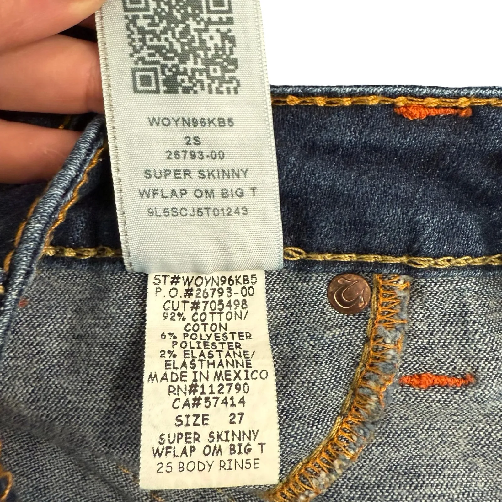 True Religion Dark Blue Low Rise Flap Big T Skinny Jeans Size 27 Contrast Stitch - Image 10