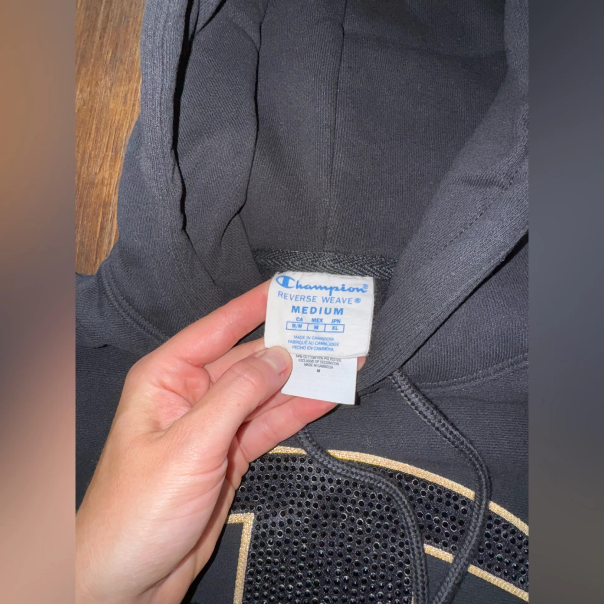 RARE Champion Black Cropped Sweatshirt with Rhinestone Logo - Image 6