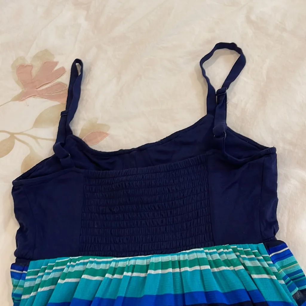 Women small Blue and green stripped maxi long dress mesh with adjustable straps - Image 6