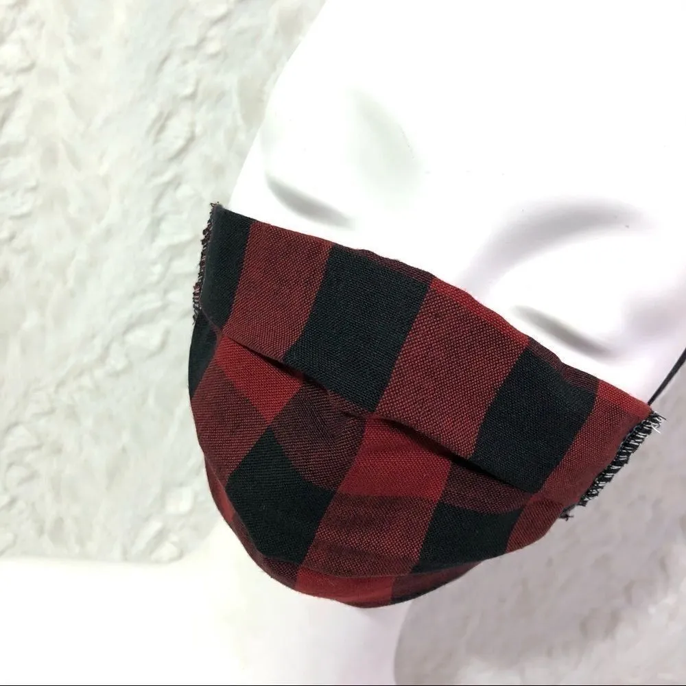 Buffalo plaid red face mask PPE protection cover - Image 8