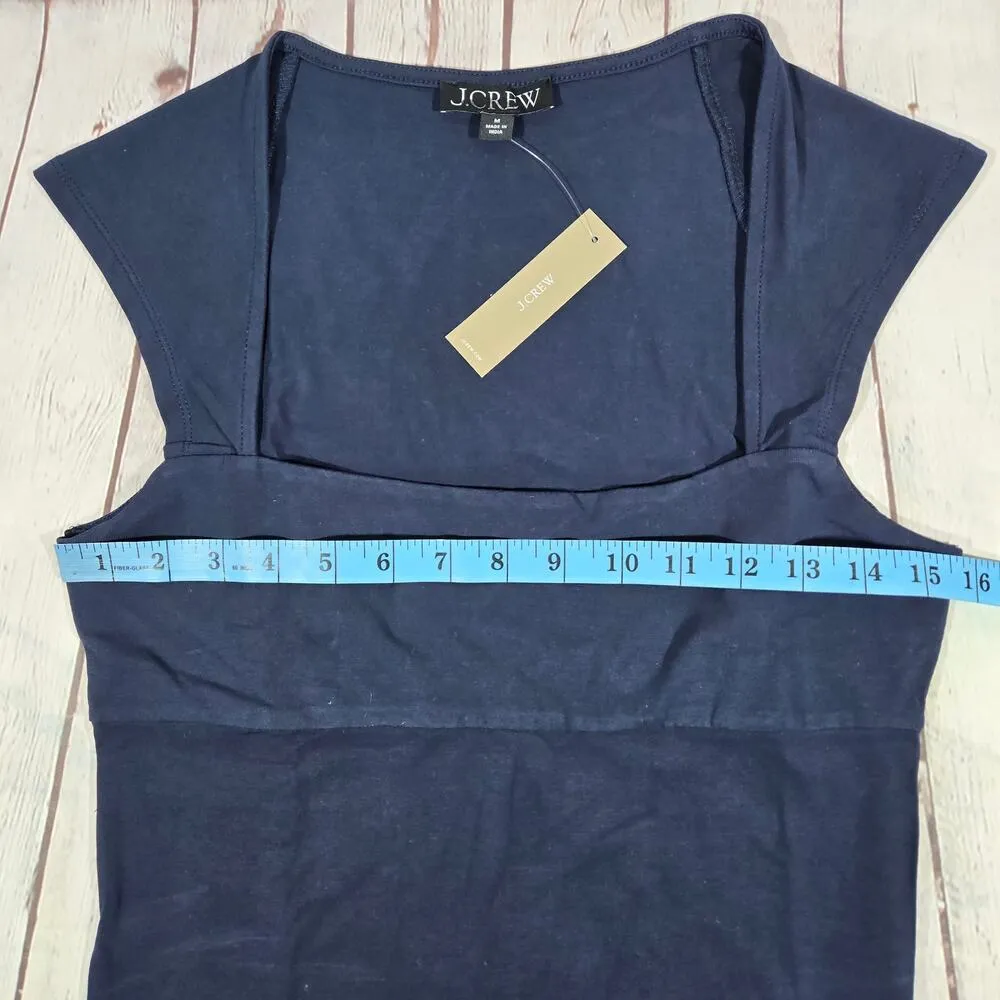 J.Crew  Squareneck cap-sleeve top in stretch cotton blend Navy M NWT - Image 6