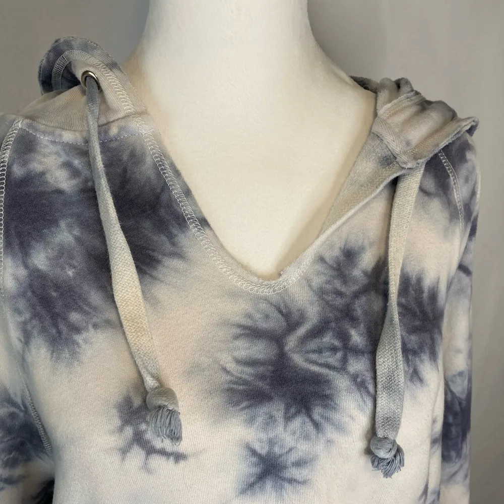 Blue Gray White Tie Dye Hooded Sweatshirt XL Laced Up Side American Star Y2K - Image 2