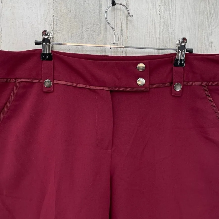 Larry Levine Wide Leg Career Wear Pants Womens 14 Red Polyester Rayon Satin Trim - Image 2