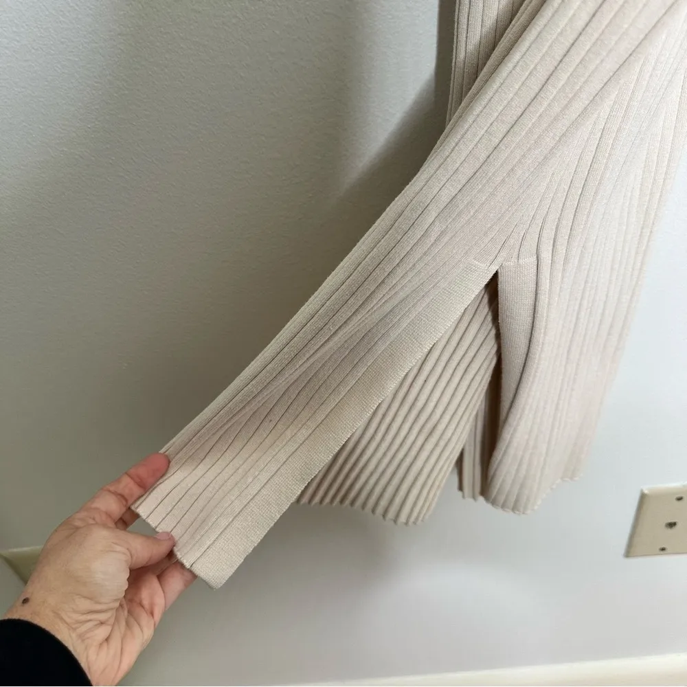 Rachel Parcell Ribbed Square Neck Cream Midi Dress - Image 8