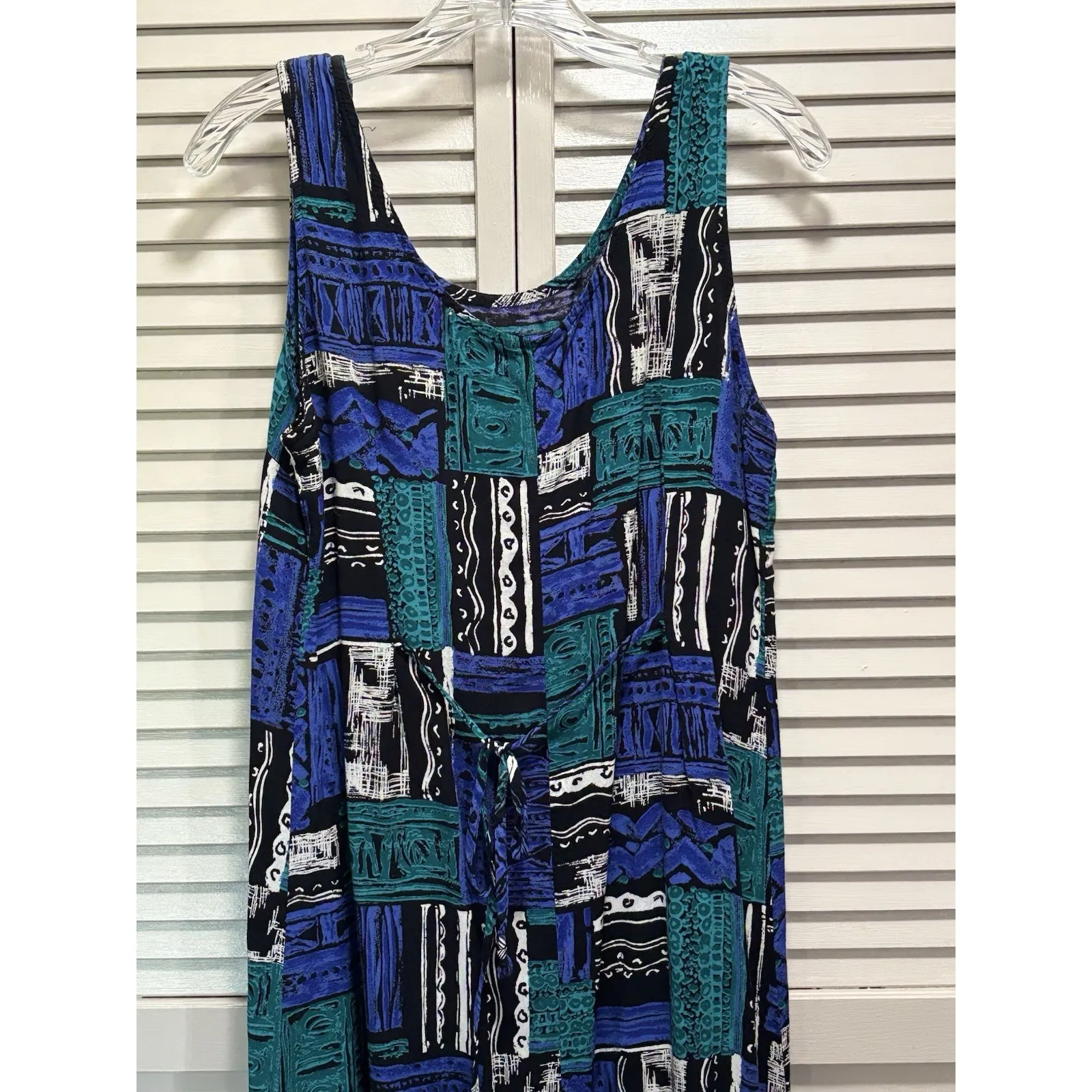 No Tag Blue/Green Abstract Sleeveless Maxi Dress Scoop Slits‎ Size M/L Blue Size M - Image 5