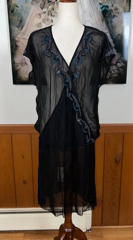 1930s beaded dress 1930s Silk Crystal Embellished Dress - S main image 0