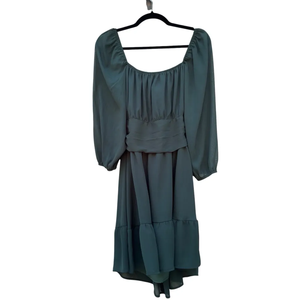 Exlura Green Square Neck Long Sleeve High Low Layered Hem Empire Waist Dress XL - Image 5