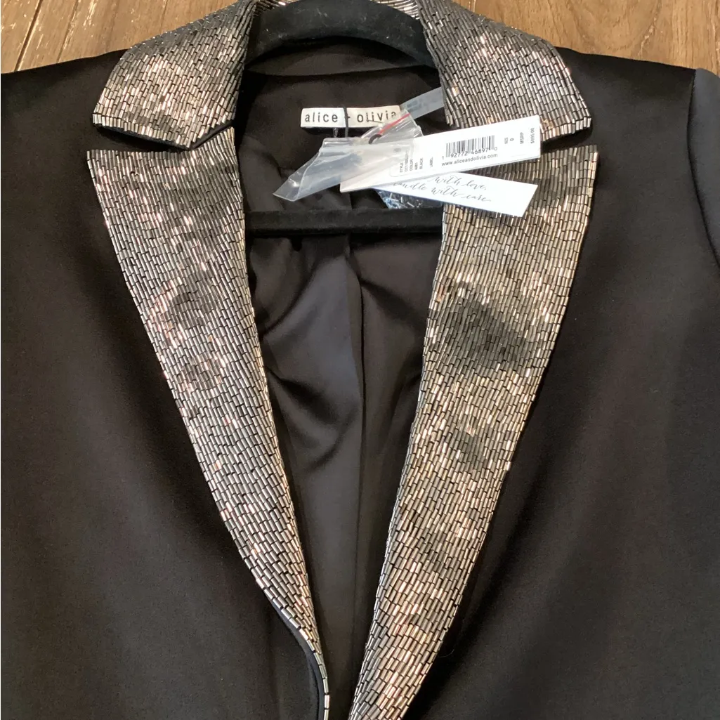 Revolve Alice + Olivia Eve Embellished Lapel Blazer satin black Size 0 new - Image 9
