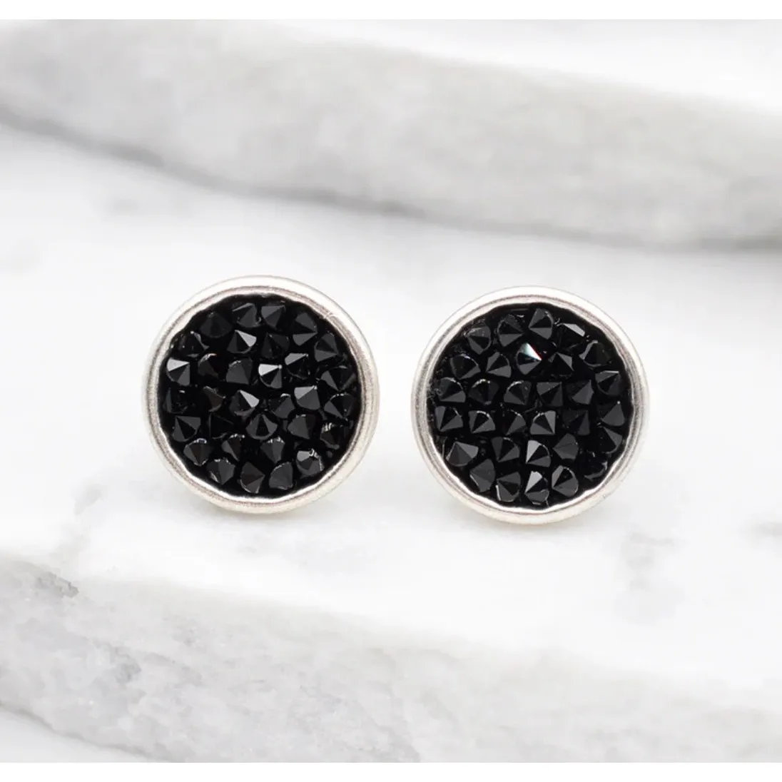 NEW Sparkling Black Crystal‎ Stud Earrings | Silver Plated - Image 6