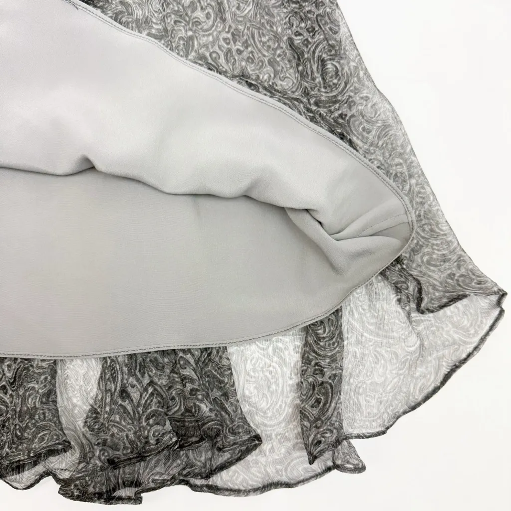 Brunello Cucinelli Paisley Print Silk Midi Skirt Grey Asymmetrical Chiffon - Image 12