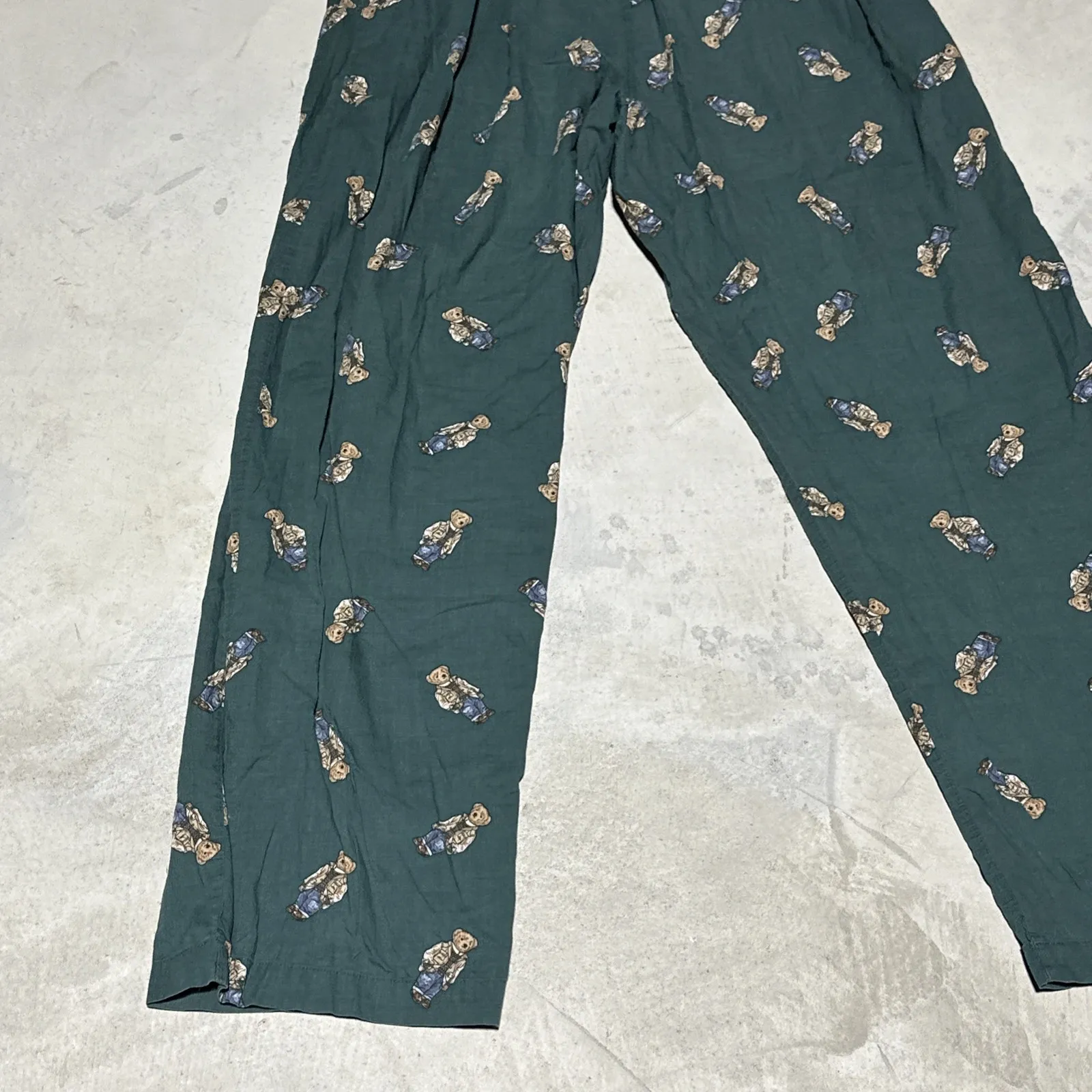 VTG Polo Ralph Lauren Polo Bear Pajama Pants Y2K AOP Men's SZ XL Green Preppy - Image 9