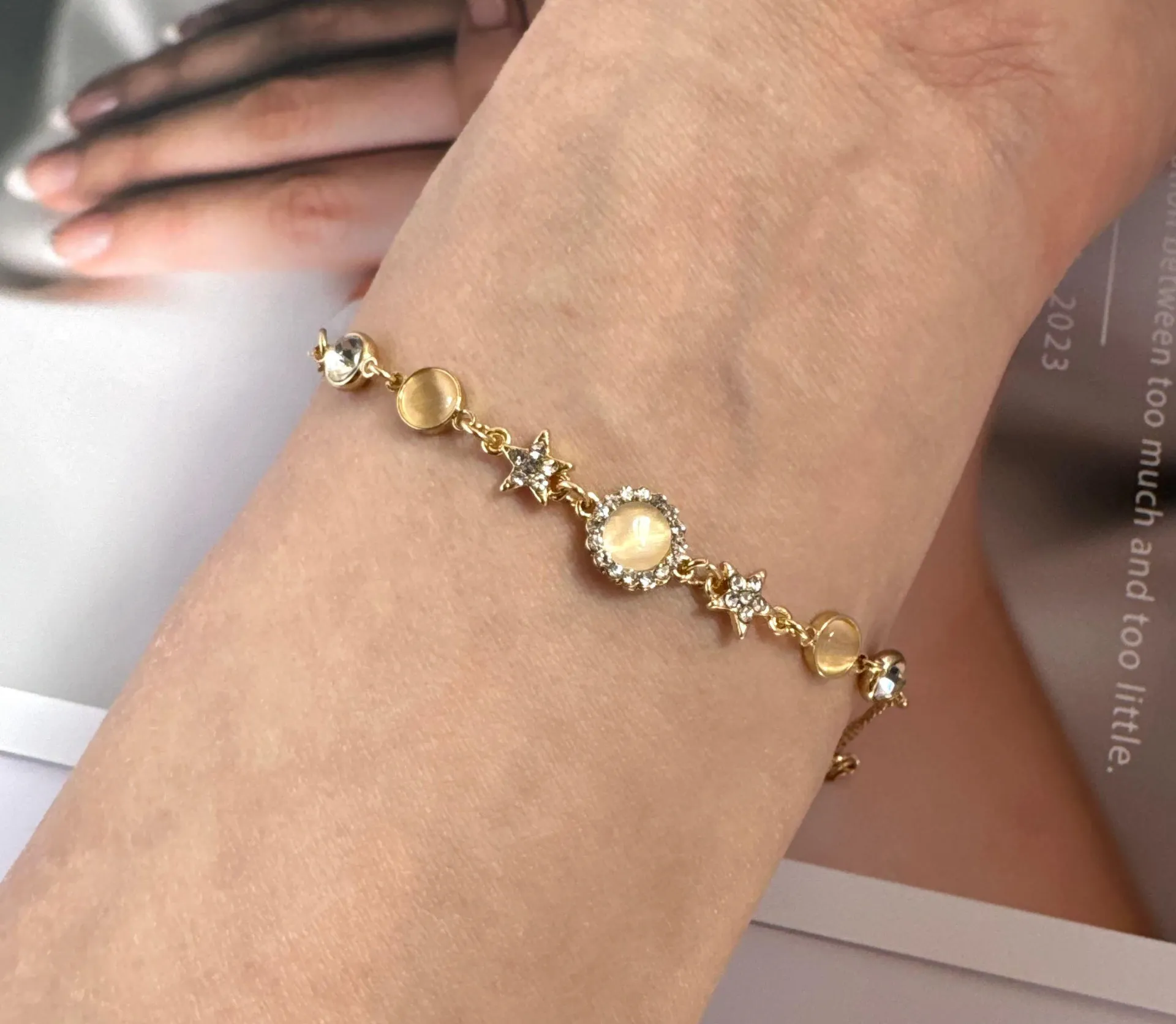 Adjustable CZ Start Bracelet for Women Gold - Image 5