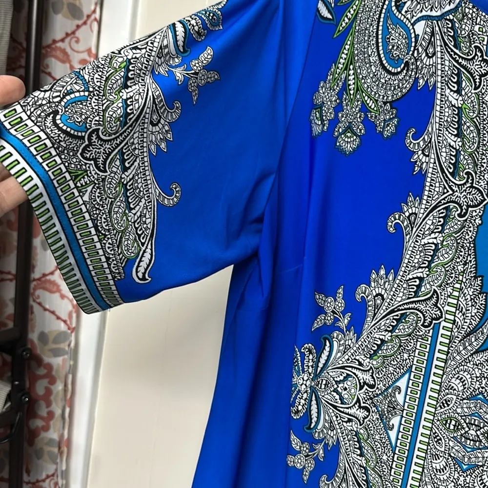 Studio One NY Paisley Midi Dress Sheath Blue Stretchy Boho Fairy Woman Plus 2X - Image 3