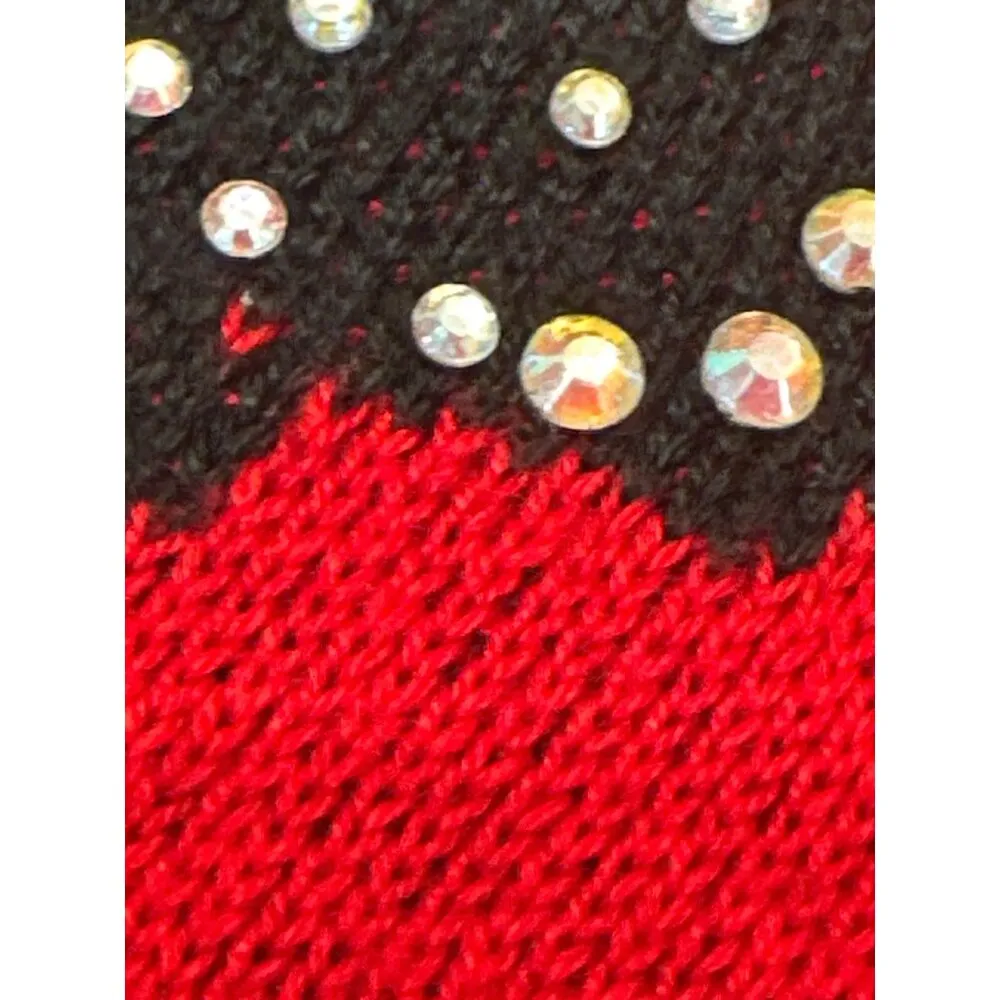 Spring Pullover Stretch Loose Red Black Floral Sweater Dress Rhinestone Accents Size undefined - Image 8