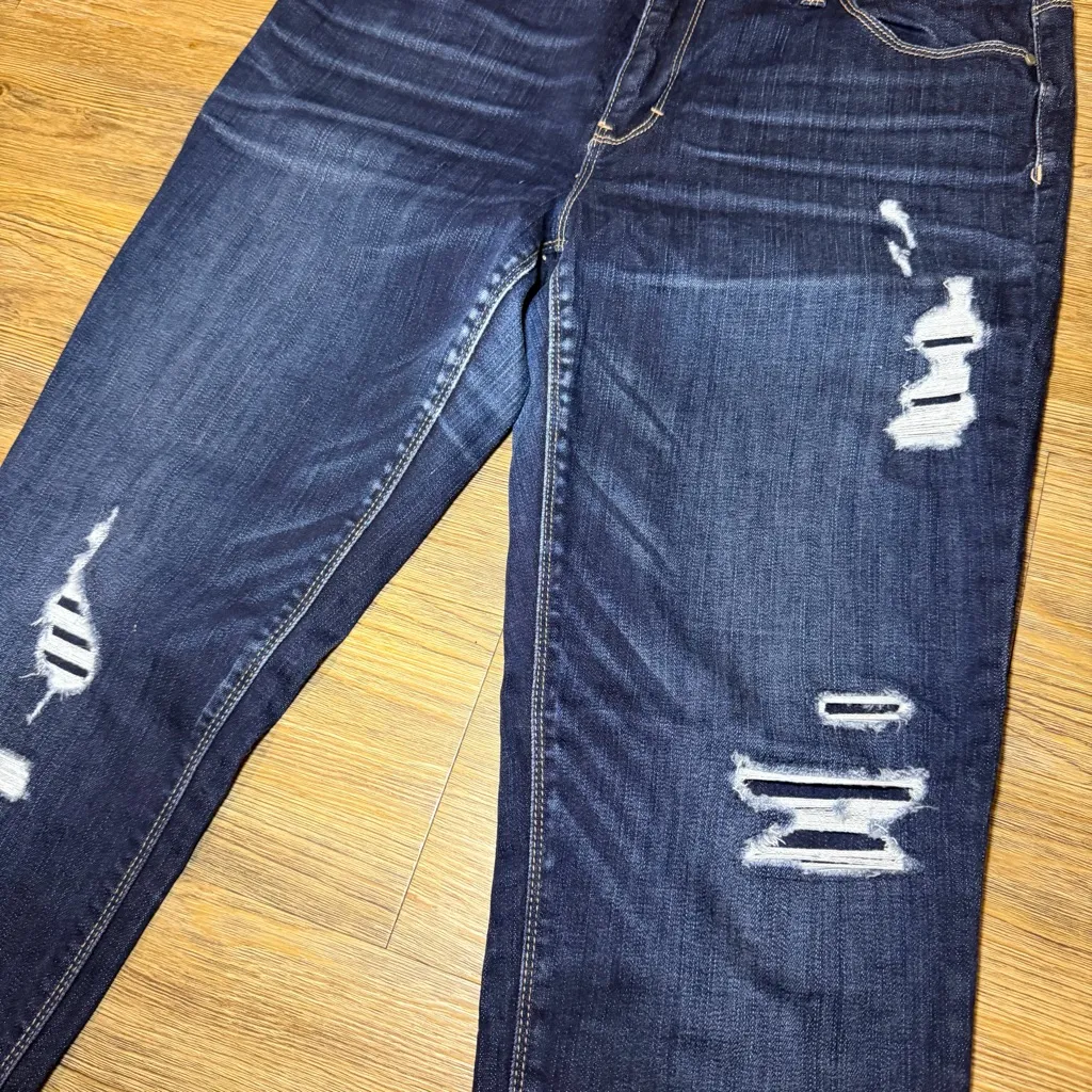 White House Black Market Dark Wash Distressed Crop Leg Skinny Jeans Size 10 - Image 2