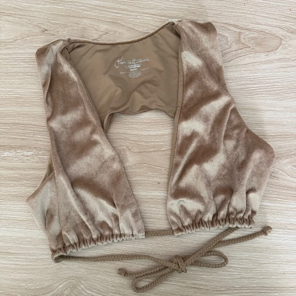 Frankies Bikinis Medium Suki Crushed Velvet Set Tan Beige Swim Minimal Cheeky - Image 3