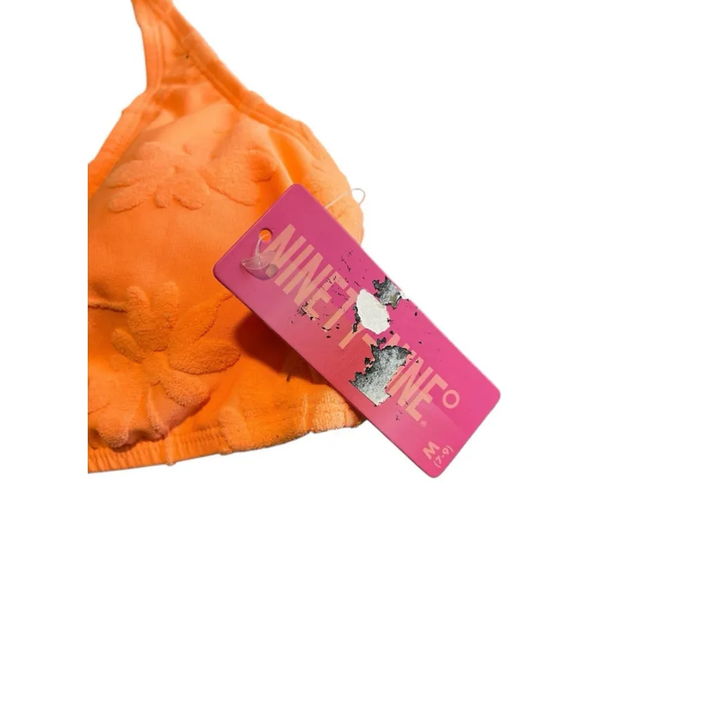 Xhilaration Halter Bikini Top Womens M Orange French Terry Floral Texture Padded - Image 5