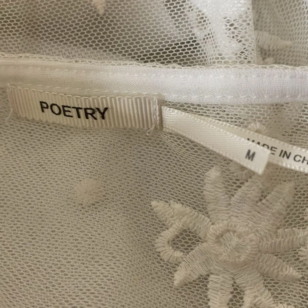 Womens White Lace Embroidered Sleeve Bohemian Blouse Sz M Top Shirt - Image 7