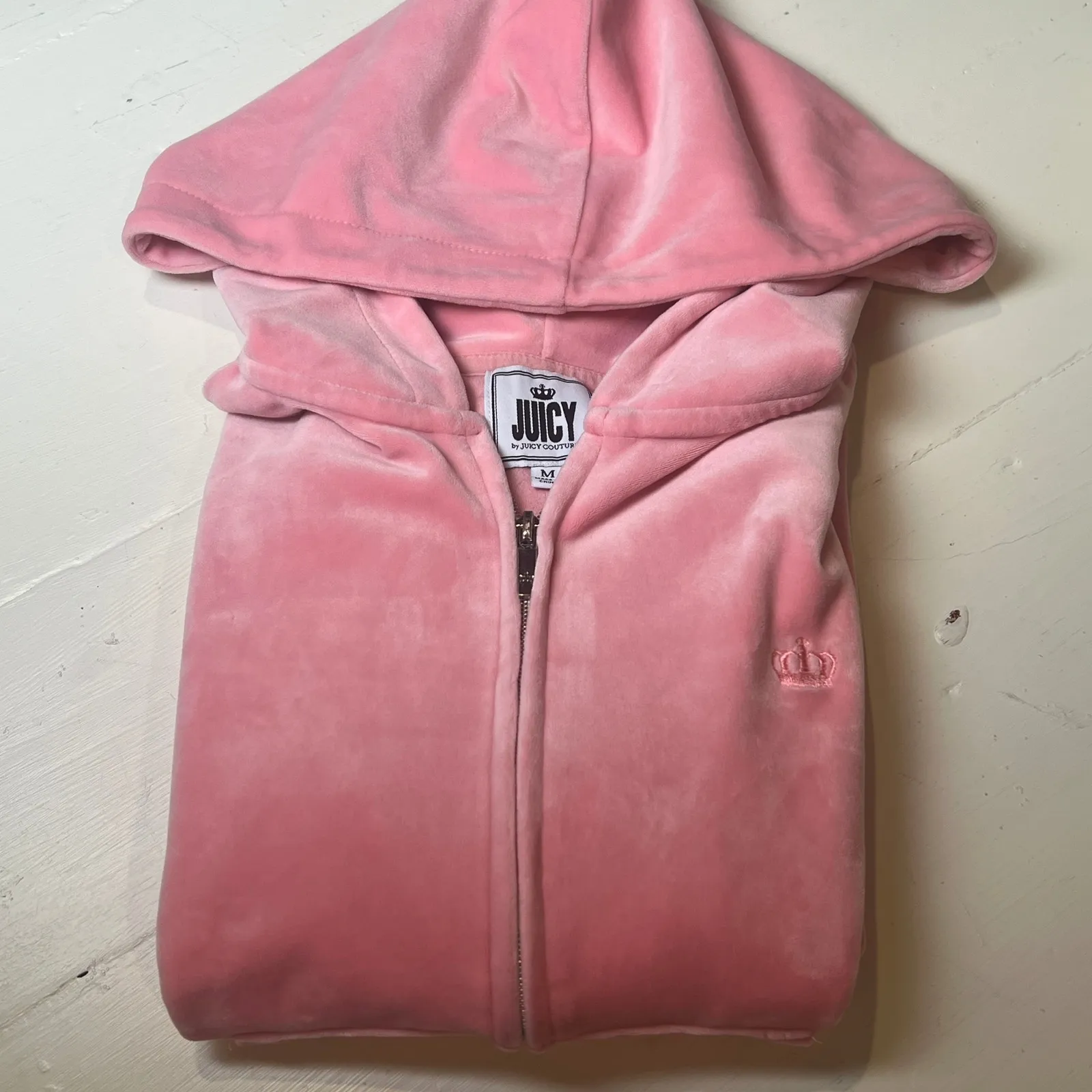 Juicy Couture Women's M Pink Velour Zip Hoodie 95/5 Stretch Y2K Retro - Image 5