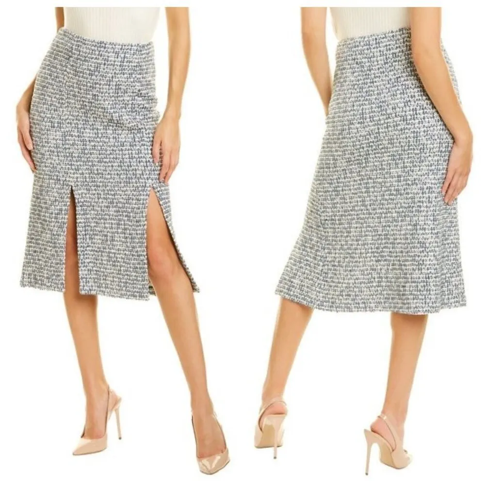 💕ST. JOHN💕 Cotton Blend Confetti Tweed Boucle Metallic Knit Midi Skirt Blue 14 - Image 16