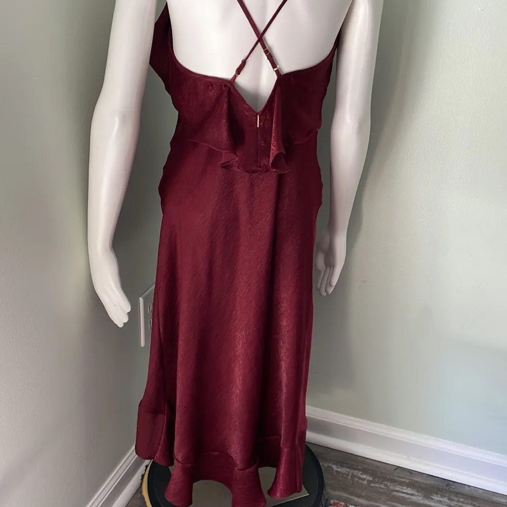 Misa Los Angeles Ele slip dress ruffle wine slub criss cross strap midi dress - Image 7