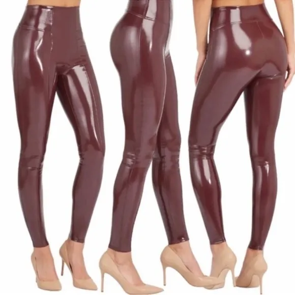 SPANX‎ Faux Patent Leather Leggings In Ruby Size Small Petite - Image 2