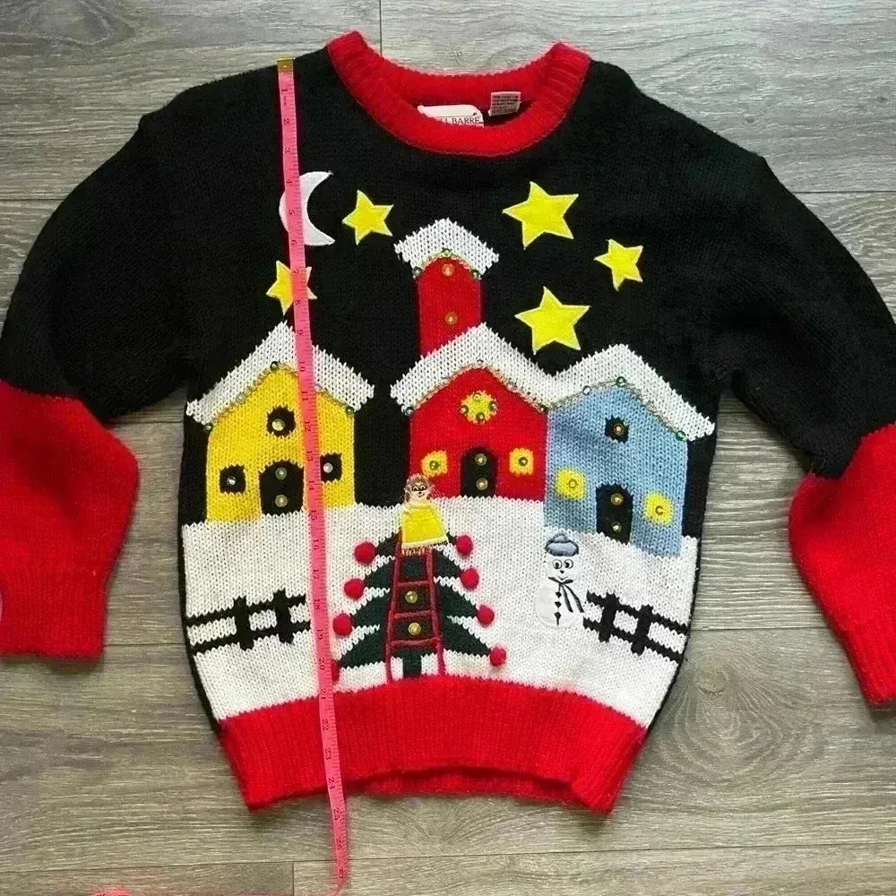 Vintage Adell Barre Holiday Christmas Tree Sweater Snowman Red Black Size M Size M - Image 7