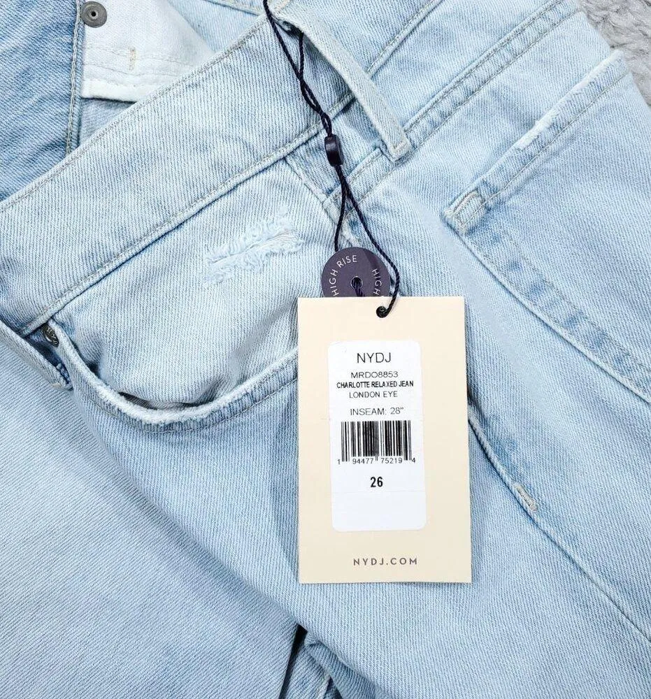 NYDJ Charlotte Relaxed Straight Leg Jeans Light Wash Blue Ripped Size 26 - Image 7