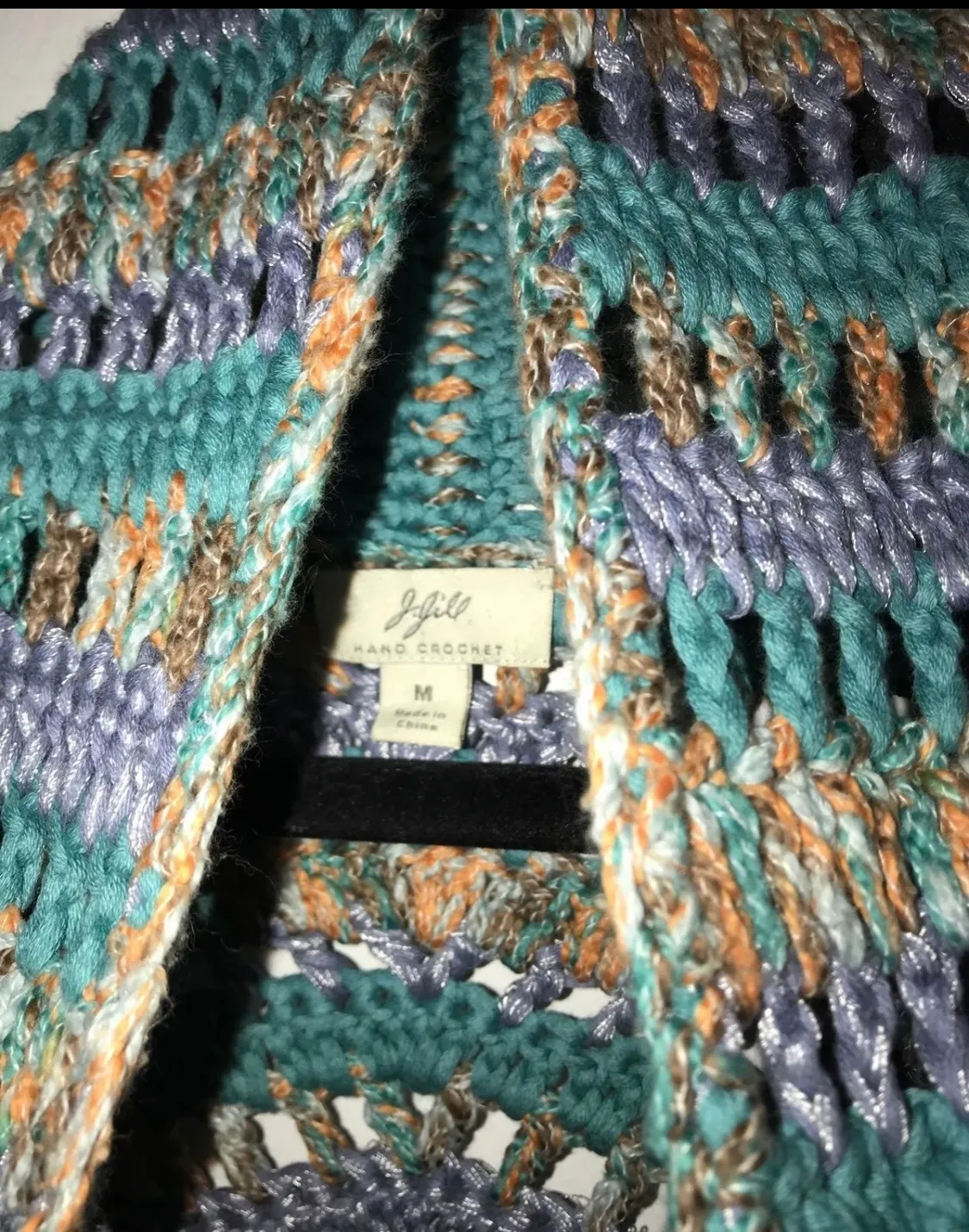 J. Jill hand crochet M 3 button sweater. Multi color foldable collar - Image 4