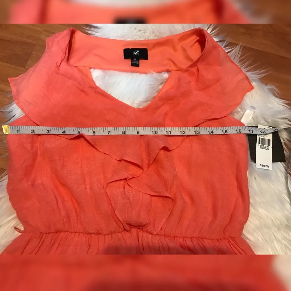 IZ Bayer Coral Guaze Ruffle Summer Dress Size M - Image 6