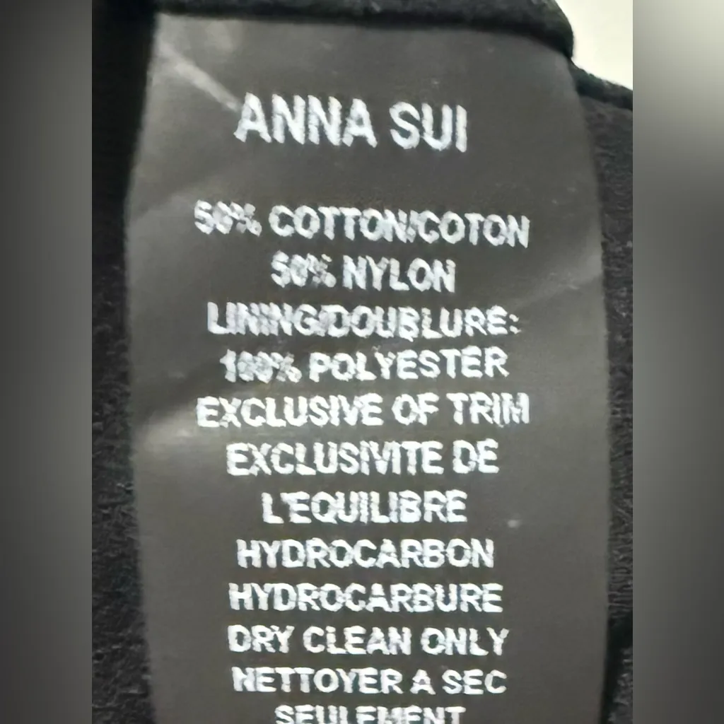 Vintage ANNA SUI Black Woven Fringe Mini Dress Textured Weave Boho Gothic Lace 8 - Image 5