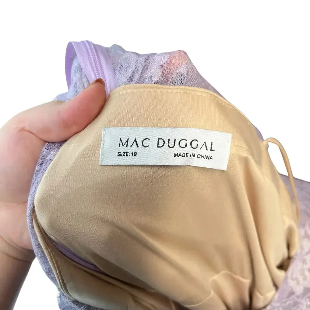 Mac Duggal Beaded Detail Lace Long Sleeve Gown Vintage‎ Lilac Size 18 - Image 15