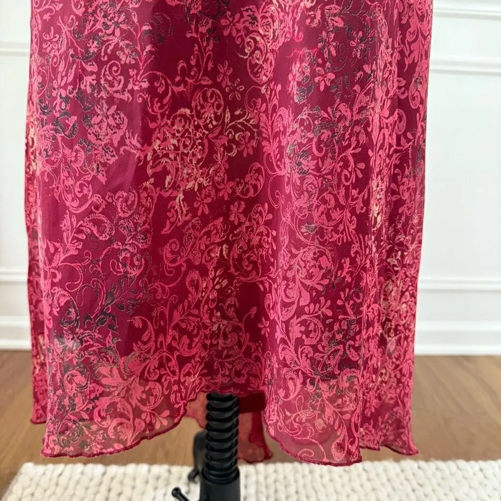 Vintage 90s B. Smart Chiffon Flutter Cap Sleeve Slip Midi Dress Burgundy M - Image 6