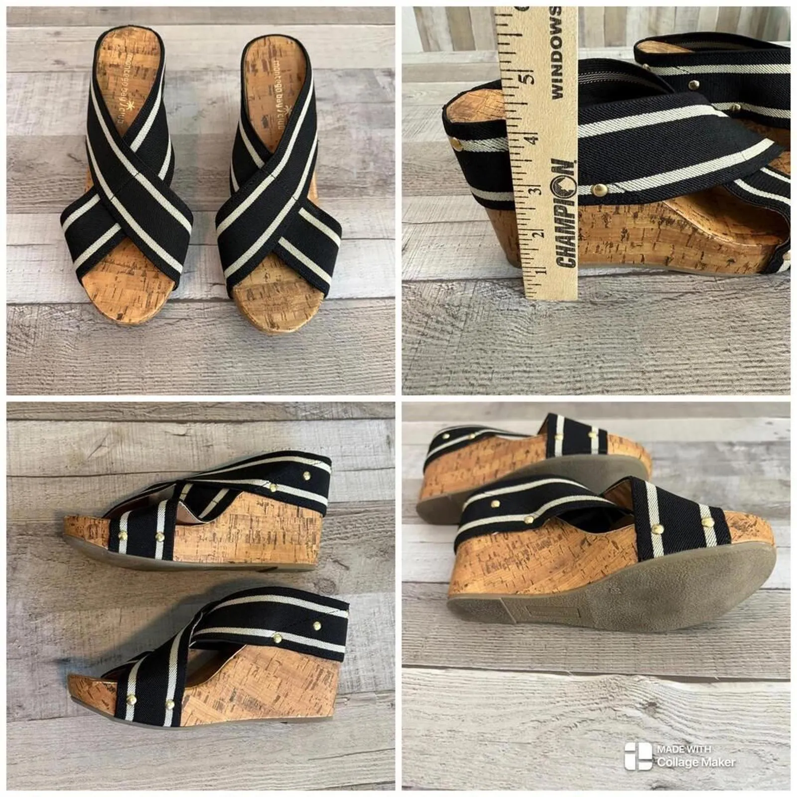 Montego Bay Club Striped Cross-Strap Slip Sandals Women's Size 8.5 Beach - Image 10