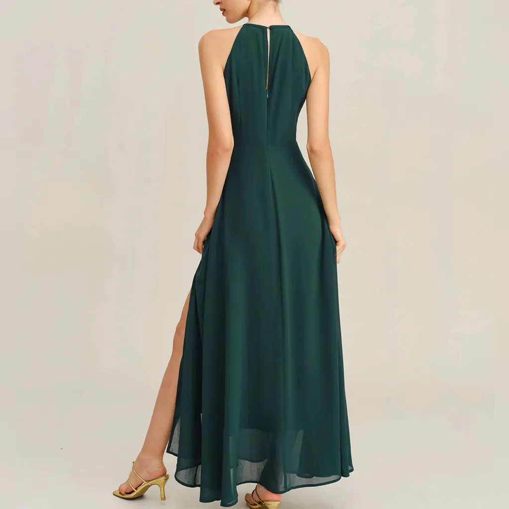 Rihoas Green Chiffon Slit Maxi Dress Size XL - Image 5