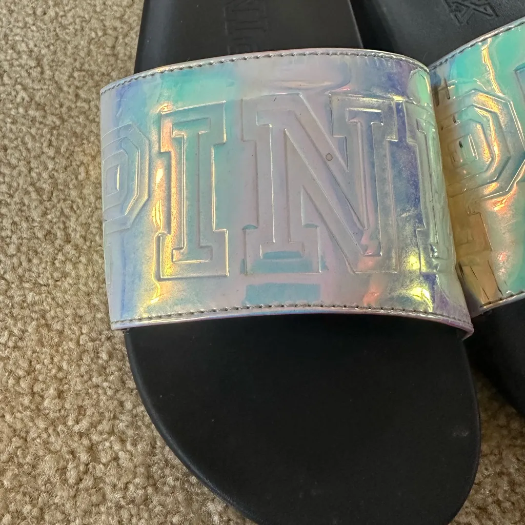 PINK Victoria's Secret Iridescent Black Sandals - Image 2
