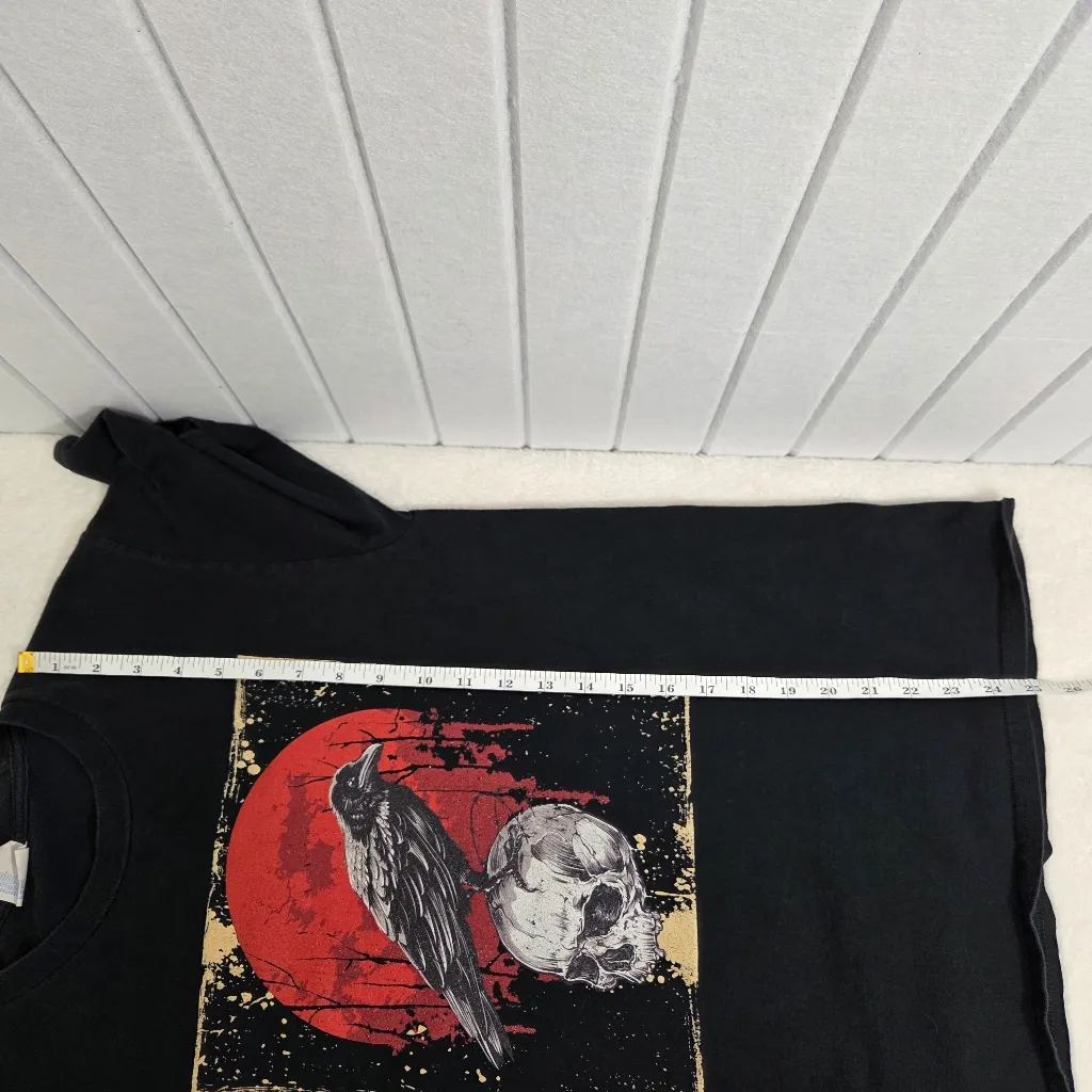 Port and Company‎ Black Tee Halloween Crow, Skull Red and White Graphic Size S - Image 4