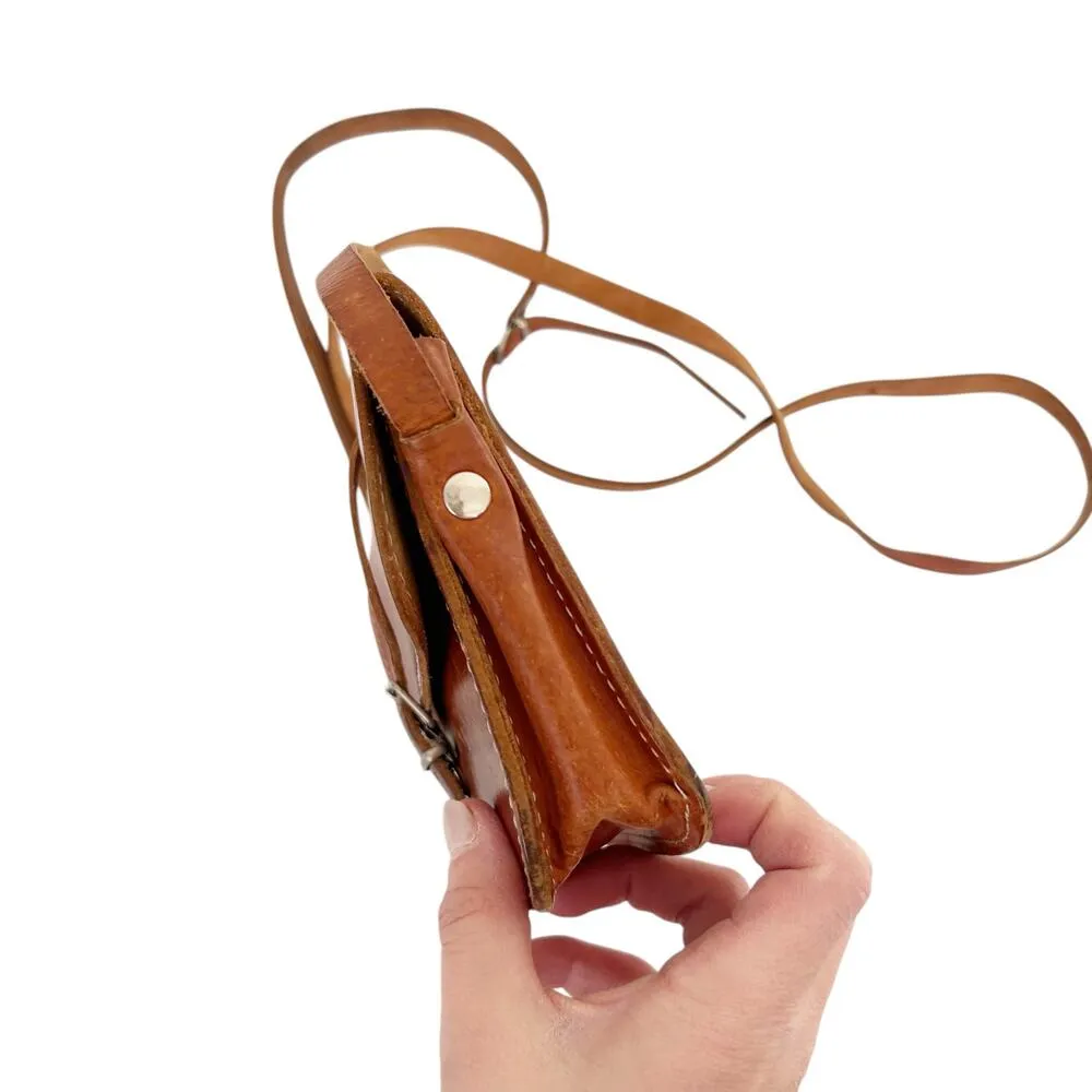 Vintage Grecian Tan Leather Crossbody Made in Greece - Image 7